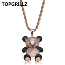 TOPGRILLZ Hip Hop Copper Rose Gold Silver Colour Cubic Zircon Panda Pendant Necklace Charm For Men Women Jewellery Necklaces Gifts265A