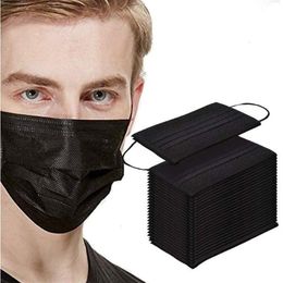 50pc Black Face Mouth Protective Mask Disposable Philtre Earloop Non Woven Mouth Masks In Stock312o