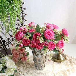 Decorative Flowers Simulation Flower Fake Peonies Bouquets Elegant Artificial Rose Bouquet For Wedding Home Decor Pastoral Style Table