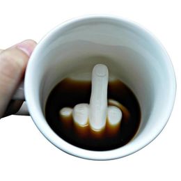 Creative Design White Middle Finger Mug Novelty Style Mixing Coffee Milk Cup Funny Ceramic Mug 300ml Capacity Water Cup2024