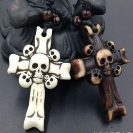 24Pcs Imitation Bovine Bone Skull Cross Pendant Wax Cord Necklace Women & Men Engagement Fashion Jewelry Accessories C-20237H