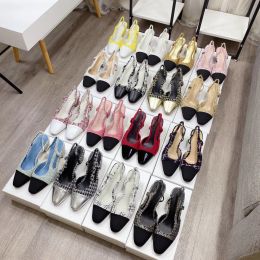 New Color Designer Buckle Sandals Chain Gold Slippers 100% Cowhide Holiday Casual Shoes High Heels Opening Formal Thick Heels Women's Dress Shoes Office Shoes