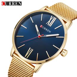 Wristwatches Curren Luxury Gold Quartz Men's Watch Business Fashion Mesh Steel Strap Watch For Men Casual Waterproof Sport Male Clock Relogio 231211