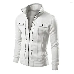 Men's Jackets Solid Colour Zipper Sweatshirt Loose Jacket Warm Sweater Jogger Sport Lapel Coats