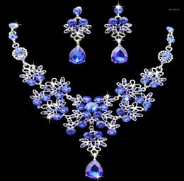 Earrings Necklace KMVEXO Multiple Colours Water Drop Wedding Bridal Formal Party Prom Jewellery Sets Crystal Rhinestone Brides Sets7769400