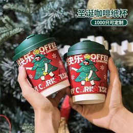 Wine Glasses 25pcsPack Christmas Element Coffee Cup Disposable Paper with Lid Thickened Double Layer Cups For Kitchen Bar Supplies 10oz 231211