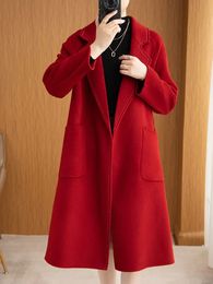 Women's Wool Blends 2023 HighEnd Coat Winter 100 Pure DoubleSided Woolen White Thread Sewing Edge Elegant Outerwear Trendy 231211