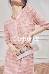 Basic Casual Dresses Little Fragrance Dress French Premium Light Mature Style Pink Knitted Dress 231212