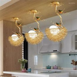 Chandeliers Nordic Personality Design Bird's Nest Glass Chandelier Kitchen LED Lamp Decorative Hanging Art Suspension Luminaire