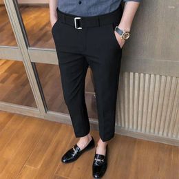 Men's Pants 2023 Spring And Autumn Luxury High Waist With Belt Slim Fit Small Feet Versatile Casual Drop Solid Colour Suit