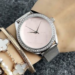 Brand Watch Women Girl Crystal Big Letters Style Metal Steel Band Quartz Wrist Watches G56275L