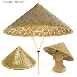 Wide Brim Hats Bucket Hats Chinese Style Str Bamboo Sun Hat Farmer Fishing Hat Sunshade and Rainproof Hand-Woven Adult Travel Str HatL231212