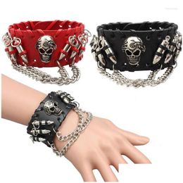 Bangle Fashion Gothic Punk Skl Metal Leather Bracelet Men Bracelets Bangles Male Arm Jewellery Red And Black 2022 Accessor Trum22 Drop Dh5Kb