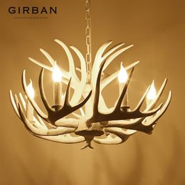 Antler Chandelier Lighting Fixture Nordic LED Chandelier Retro Resin Deer Horn Lamps Home Cafe Restaurant Decoration Pendant Light192N