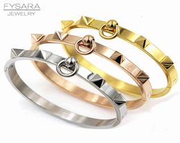 Fysara Fashion Jewelry Punk Stainless Steel Rivet Bangle Pyramid Rose Gold Bracelets Bangles for Women9320216