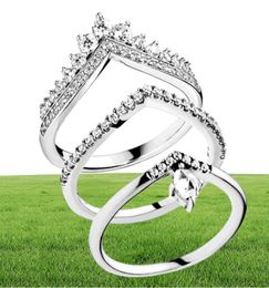 SCALLOPED Fashion Princess Crown Rings Women Classic Clear CZ Female Temperament Statement Wedding Jewellery Drop P0818174V7281352