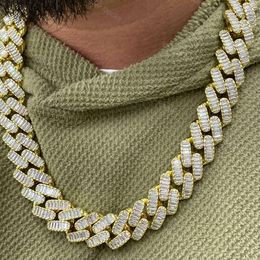 Arrival Iced Out 15mm 925 Silver Moissanite Cuban Link Chain Heavy Gold Baguette Cuban Link Chain with Gra