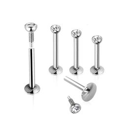 Punk Trendy Silver 16 Gauge Lip Rings Surgical Steel Labret Piercing Bar Ear Studs Diamonds Crystal Nose Ring Eyebrow Body Piercin304Q