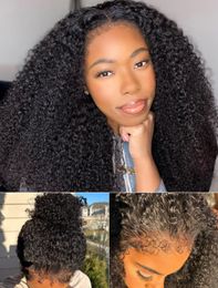 Yaki Kinky Edges Curly Baby Hair human hair Wig 360 full natural HD Lace Frontal Wig Kinky curly 360 Lace Front Wigs pre plucked 150%density for black women