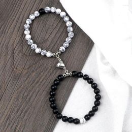 Strand 2 Pieces Natural Stone Heart-shaped Fashionable Magnetic Bracelets For Friends And Couples