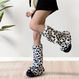 Women Socks 1 Pair Washable Medium Tube Furry Cow Printed Chic Stockings Foot Warmers For Party