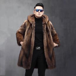 Men's Fur Faux Fur Men's Fur Faux Fur Men's long fur coat winter warm mink coat hooded jacket loose casual windbreaker 231212