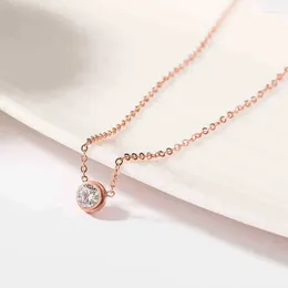 Pendant Necklaces Korean Y2K Titanium Steel Rose Gold-Plated Choker Chain Women's Zircon Necklace Birthday Girl Gift