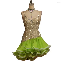 Stage Wear Rhinestones Sexy Ladies Latin Dance Dress Women Competition Dresses Salsa Tassel Skirt Samba