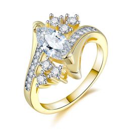 New Arrival Gold Colour Wedding Ring Big Marquise Cubic Zirconia Luxury Jewellery Women Cluster Ring Anel222w