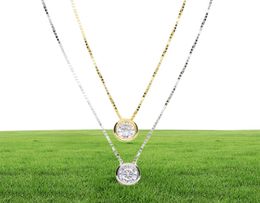 2018 latest single stone necklace fine delicate box chain 925 sterling silver bezel 5mm Sparking cubic zirconia simple jewelry3745603