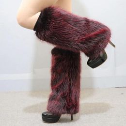 Women Socks Plush Fashionable Lady Imitation Fur Elastic Knee-length Boot Covers