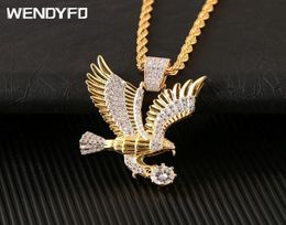 WENDYFO High Quality Eagle Pendant Necklace Men Gold Color Charm Chain Necklaces Punk Zircon Rapper Fashion Hip Hop Jewelry Gift Y1121899