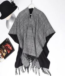 Scarves Fashion Plaid Women Winter Warm Poncho Wrap Knitted Cashmere Capes Shawl Cardigans Cloak Elegant Double Side Scarf Outerwe6033939