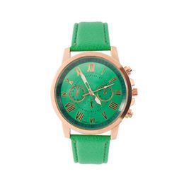 Fashion Roman Number Dial Green Woman Watch Retro Geneva Student Watches Attractive Womens Quartz Wristwatch With Leather Band218S