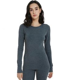 Women's Thermal Underwear Merino Wool Base Layer Women 100% Merino Wool Thermal Underwear 180G Lightweight Long Sleeve Thermal Shirt Wicking Anti-Odor 231212