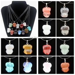 Pendant Necklaces 12pcs Fashion Natural Stone Carved Tribal Frog Necklace Gift MN537