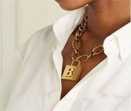 Pendant Necklaces Vintage Chunky Metal Thick Chain Geometric Letter B Lock Fashion Women Punk Jewellery Accessories 2208314944883