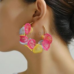 Dangle Earrings Cute Sweet Flower Petal Round Metal Circle Big For Women Korean Fashion Luxury Original Party Wedding Jewelry Girl Gift