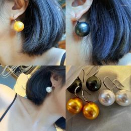 Stud Earrings Sterling Silver 18K Gold Plating 16mm Large Particle Natural Deep Sea Shell Pearls High Heels Pearl
