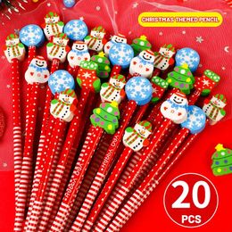 Pencils 20Pcs/Lot Kawaii Christmas Pencil Cute Cartoon Erazer Head Pencil Christmas Gifts School Supplies Sketch Write Draw Stationery 231212