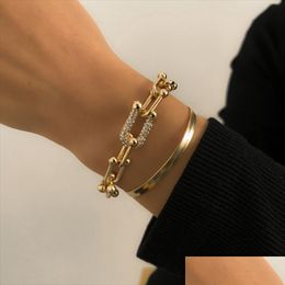 Chain Link Chain Crystal U-Shaped Buckle Metal Bangle Bracelet Statement Gold Sier Colour Fashion Pseras Women Bijoux Gift Drop Deliver Dh4H1