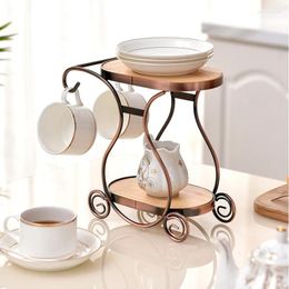 Kitchen Storage Luxury Retro Cup Holder Draining Tray Shelf Water Upside Down Coffee Mug Organiser Dish Drying Rack