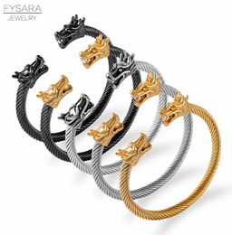 Cable Bangle Stainless Steel Dragon Bracelet Black Jewelry Fashion Viking Bracelet Men Wristband Cuff Bracelet Women2505717