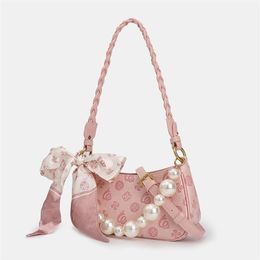 Evening Bags Woven Portable Pearl Dumpling With Silk Scarf 2021 Fashion Ice Berry Powder Underarm Bag Purses & Handbags Luis Vitto273a