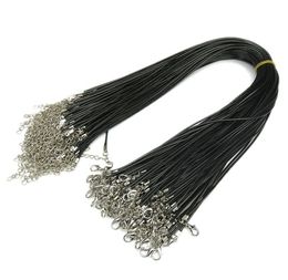 100pcs 1.5mm Black Wax Leather chains Beading Cord String Rope 45cm+5cm Extender bracelet ChainLobster Clasp DIY9277794