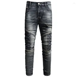 Men's Jeans 2024 Motorcycle Street Party Trend Casual Patchwork Design Fashion Style Skinny Pants