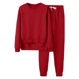 Women's Two Piece Pants Breathable Women Suit Lady Loose Tracksuit 2-piece Round Neck Irregular Hem Long Sleeve Top Drawstring Elastic Waist