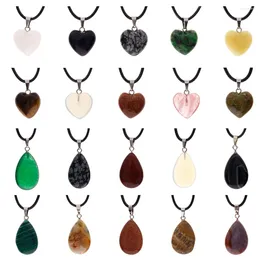 Pendant Necklaces 20Pcs/set Heart And Waterdrop Stone DIY Pendants Assorted Colour Beads Crystal Charms With 18 Inch Black Leather Cord