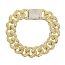 New 16MM Cuban Chain Bracelet With Box Clasp Gold Silver Color Micro Pave Iced Out Cubic Zirconia Hip Hop Jewelry For Gift274c