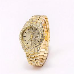 Men's 2021 classic quartz gold foreign trade full diamond watch date three bead watch gem watch whole256p